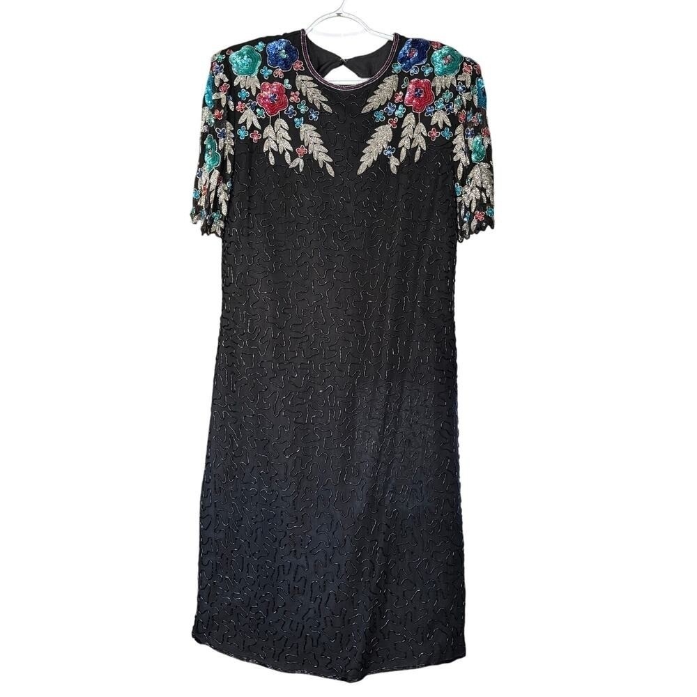 Scala Beaded Dress Sequin M Dark Romantic Wedding Grandma Vintage Gown Event